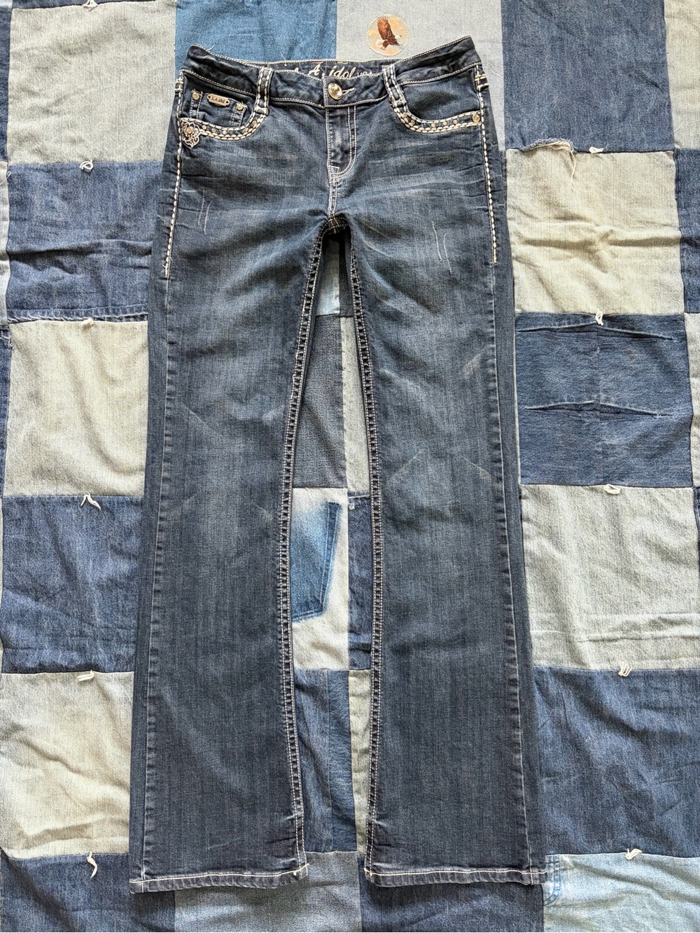 Y2K Low Rise Glam Bedazzled Rhinestone Bootcut LA Idol denim jeans embroidery 11